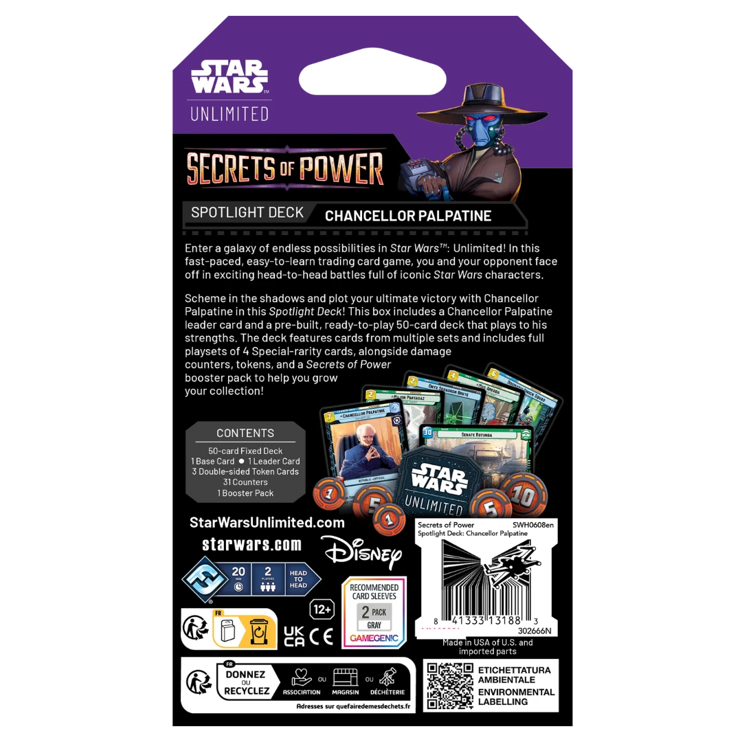 Star Wars Unlimited - Secrets of Power Spotlight Display Deck (CHANCELLOR PALPATINE)